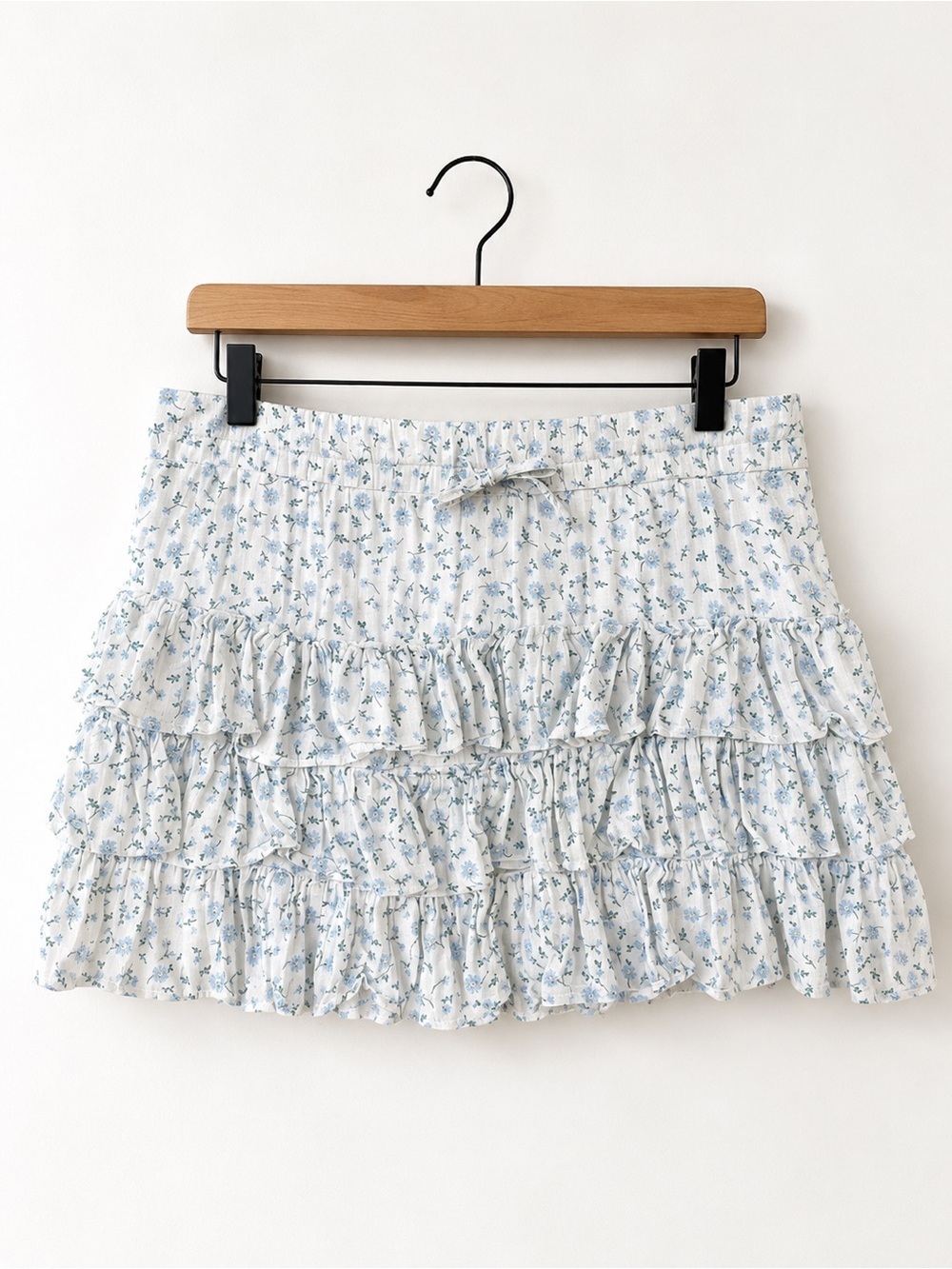 BP Blue Floral Ruffle Mini Skirt Cottagecore Coquette Tiered